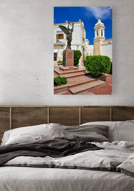 Vieste Gargano. Apulia Puglia Italy. Santa Croce church and bronze statue by Marco Brivio