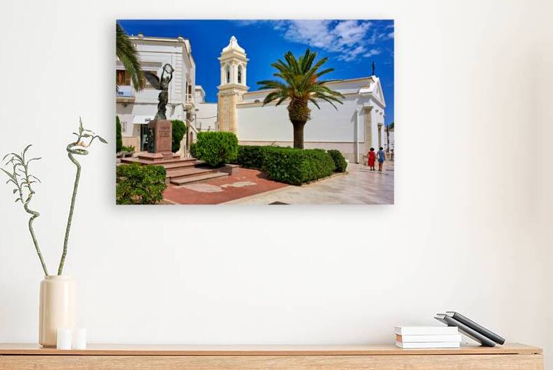 Vieste Gargano. Apulia Puglia Italy. Santa Croce church and bronze statue by Marco Brivio