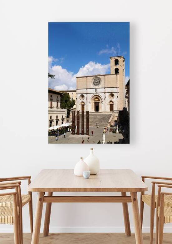 Todi Umbria Italy. Concattedrale della Santissima Annunziata. Cathedral. Piazza del Popolo. The statue Quattro Stele by Arnaldo Pomodoro by Marco Brivio