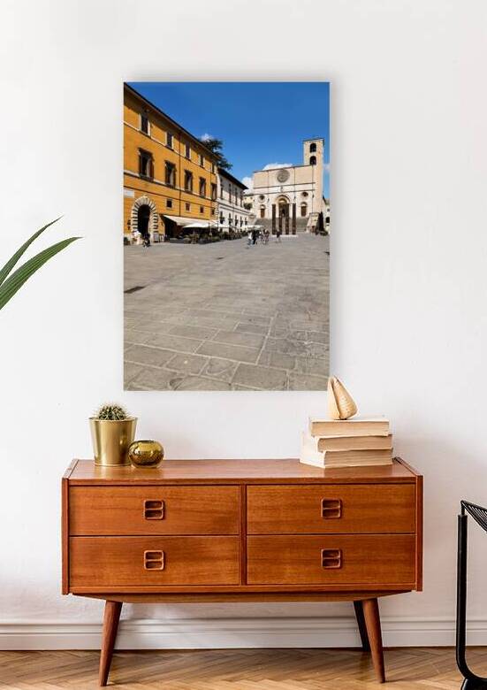 Todi Umbria Italy. Concattedrale della Santissima Annunziata. Cathedral. Piazza del Popolo. The statue Quattro Stele by Arnaldo Pomodoro by Marco Brivio