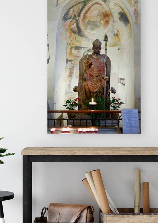 Verona Veneto Italy. The Basilica of San Zeno. The statue of smiling San Zeno by Marco Brivio