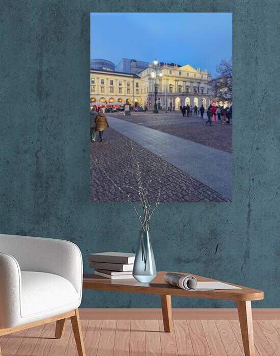 Milan. Italy. La Scala opera house piazza at dusk with people wa by Marco Brivio