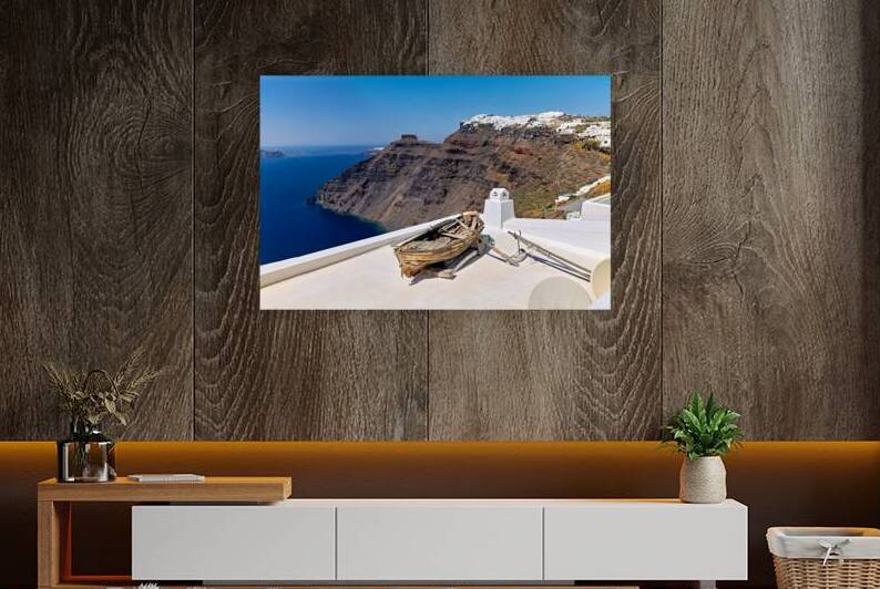 Santorini: Old boat white village and caldera view. by Marco Brivio
