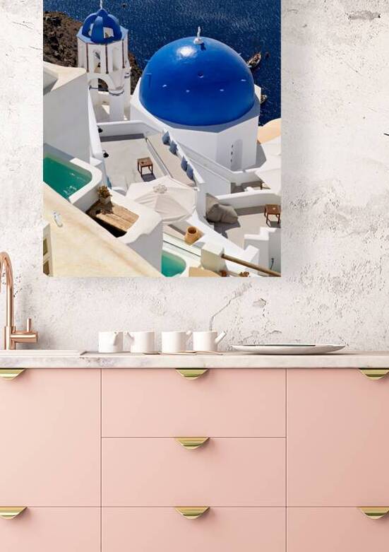 Santorinis iconic blue domes and white architecture overlooking by Marco Brivio