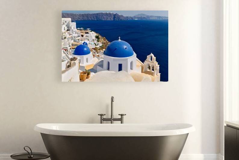 Beautiful Santorini: White buildings blue domes and deep blue  by Marco Brivio