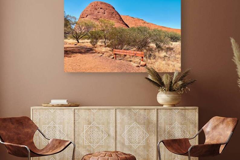 Sacred area sign in front of Kata Tjuta domes Australia. by Marco Brivio