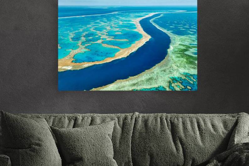 Aerial view of the Great Barrier Reefs vibrant coral formations by Marco Brivio
