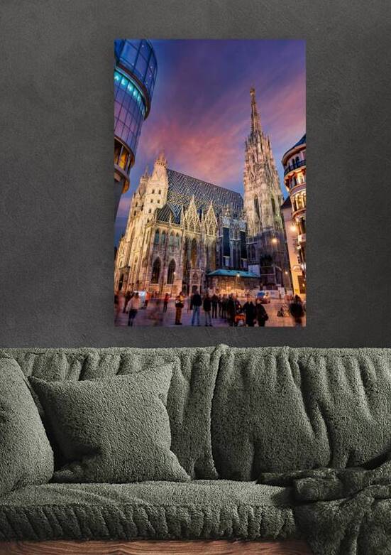 St. Stephens Cathedral Vienna at twilight with people. by Marco Brivio