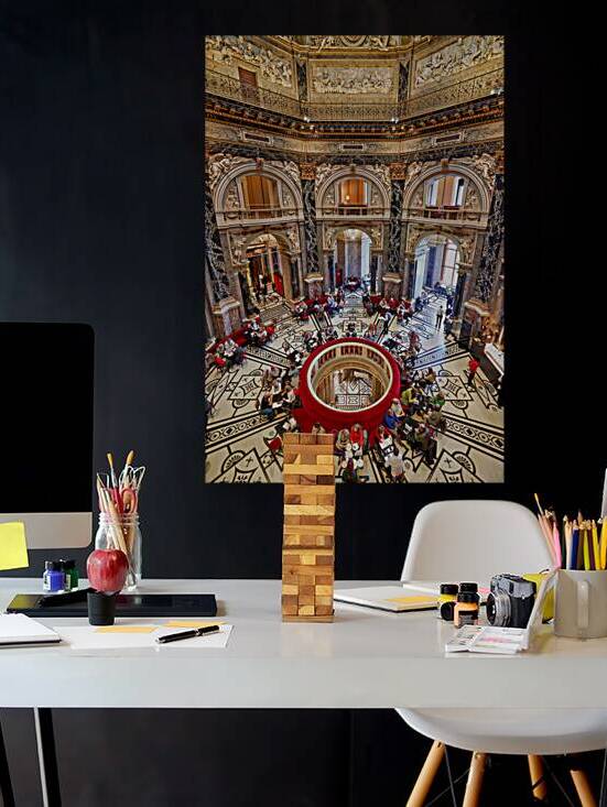 Ornate museum cafe bustling with visitors. by Marco Brivio