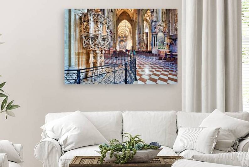 Grand ornate cathedral interior with intricate carvings and vau by Marco Brivio