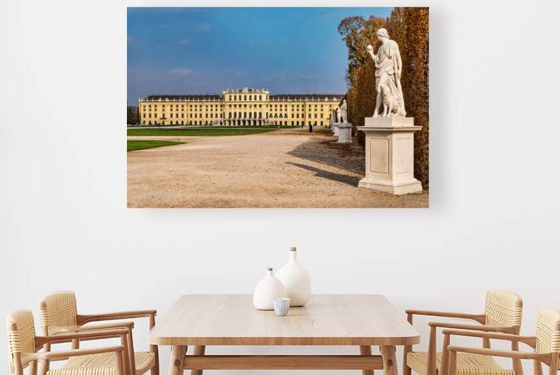 Schönbrunn Palace Vienna with statues and autumn trees. by Marco Brivio