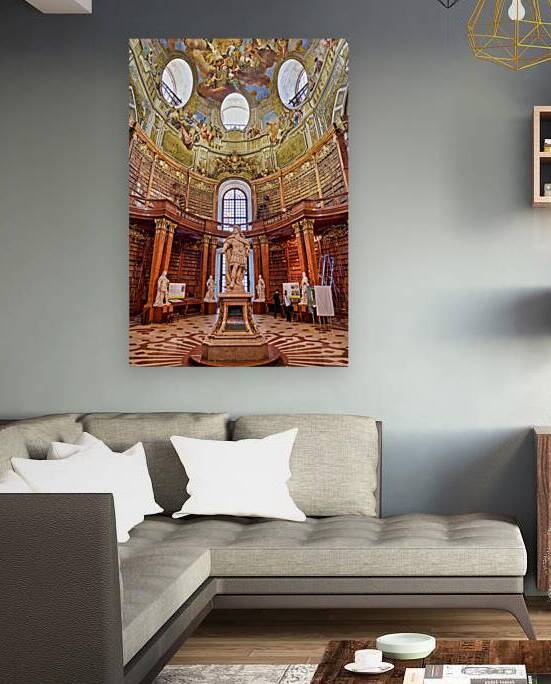 Magnificent baroque library with frescoes books and central st by Marco Brivio