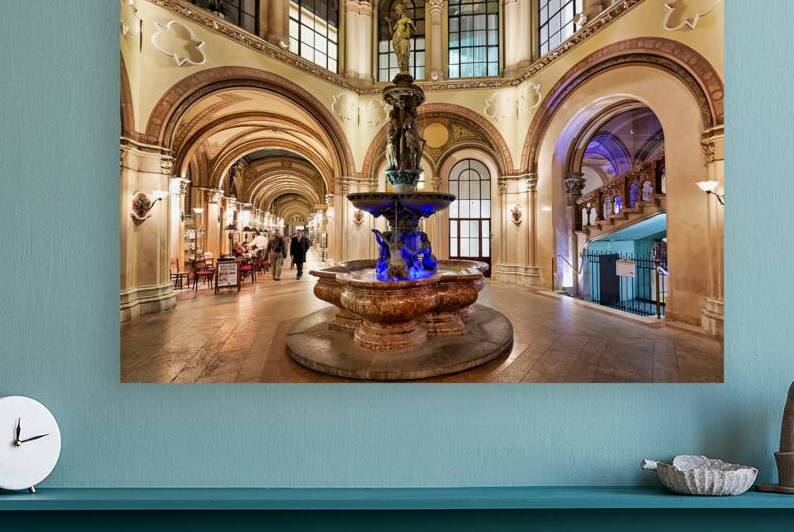 Palais Ferstel interior with fountain arches and people. by Marco Brivio