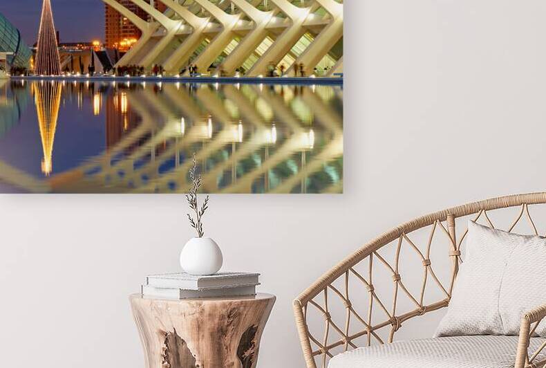 City of Arts and Sciences in Valencia reflects lights on water by Marco Brivio