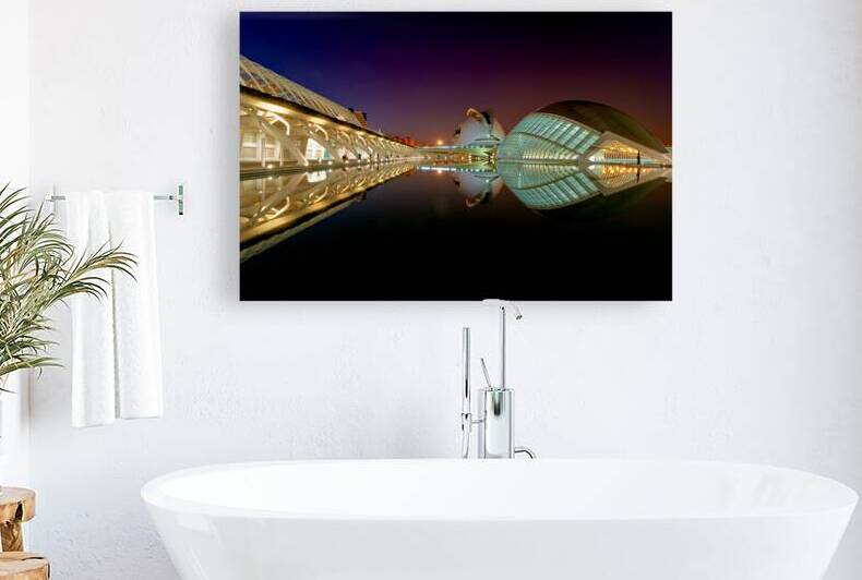 Evening view of Hemisferic at City of Arts and Sciences in Valen by Marco Brivio