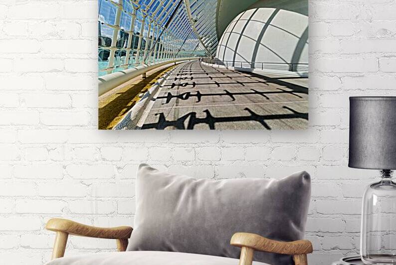 View of Hemisferic in Valencia Spain with shadows on the path by Marco Brivio