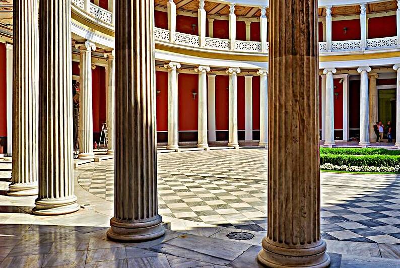 Inner courtyard of Zappeio Hall in Athens Greece during the day by Marco Brivio