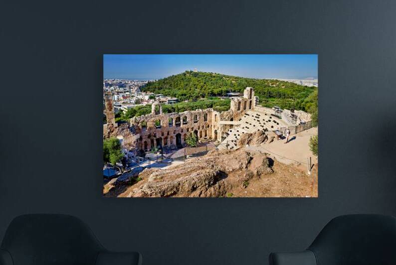 View of Athens from Acropolis showing Herod Atticus Theatre by Marco Brivio
