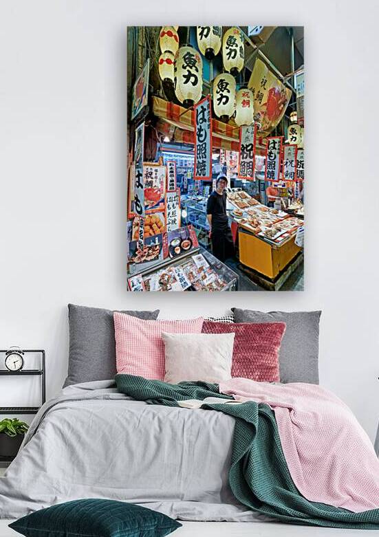 Busy scene at Nishiki Market in Kyoto showcasing local food stal by Marco Brivio