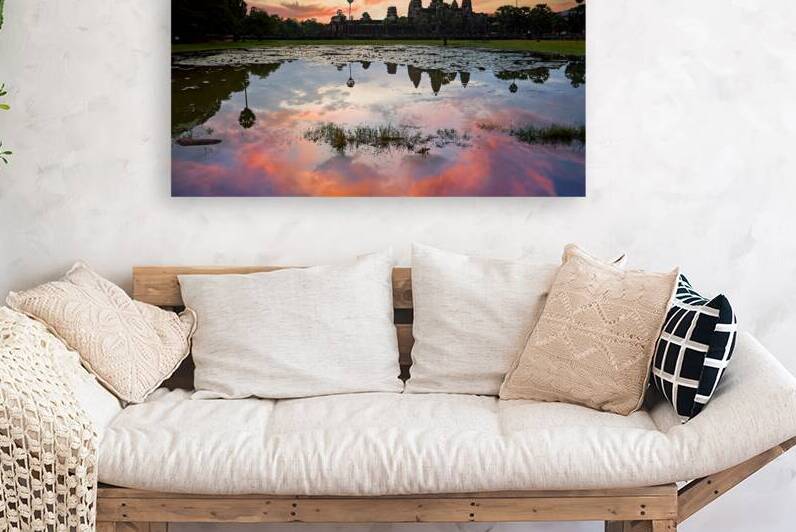 Stunning Angkor Wat sunset reflection over lily pond. by Marco Brivio