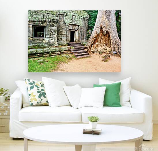 Ancient temple ruins with a colossal tree trunk. by Marco Brivio
