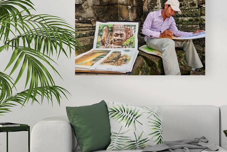 Artist drawing ancient temple carvings outdoors. by Marco Brivio