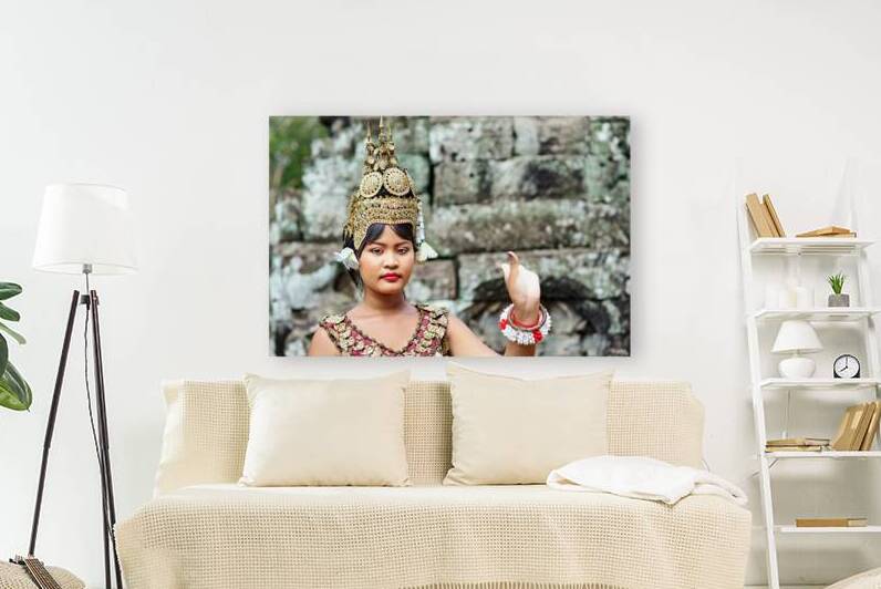 Cambodian dancer in traditional costume and golden headdress. by Marco Brivio