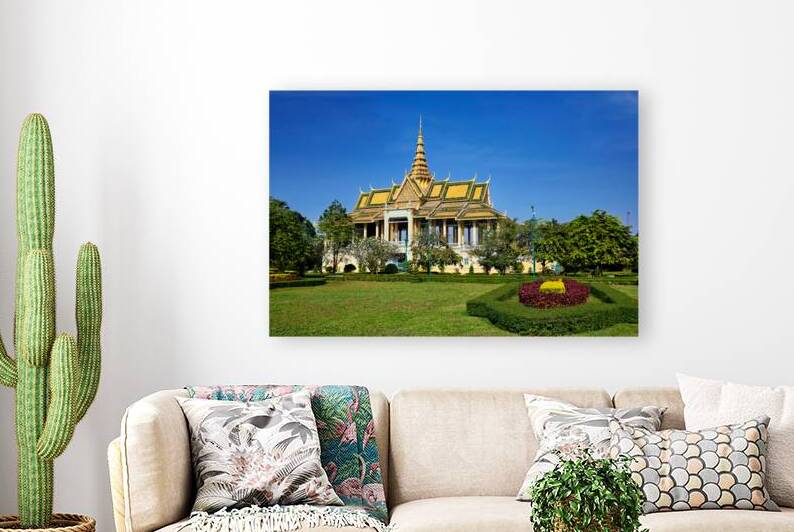 Golden Royal Palace and gardens under a clear blue sky. by Marco Brivio