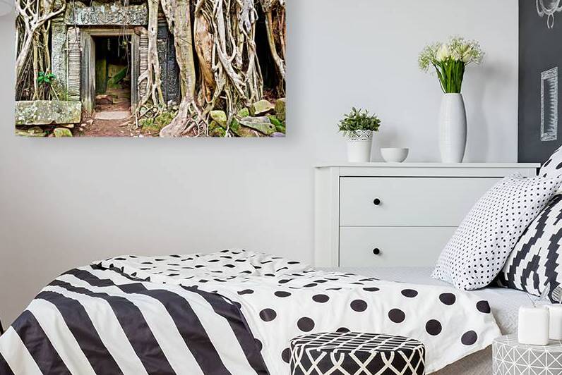 Ancient temple ruins consumed by massive tree roots. by Marco Brivio