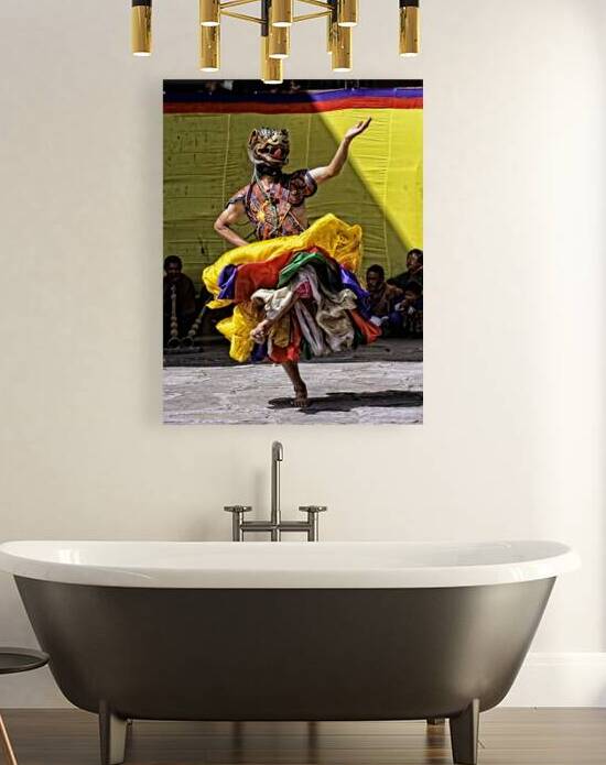 Vibrant masked dancer performs traditional dance. by Marco Brivio