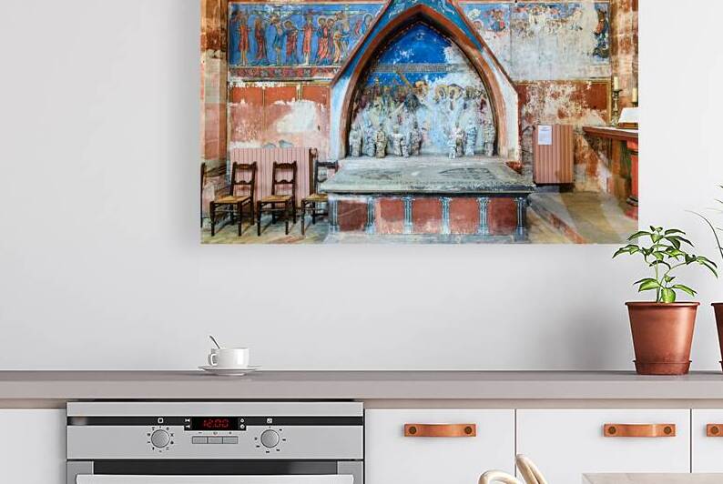 Old wall art and stone altar inside Saint Pierre le Jeune church by Marco Brivio