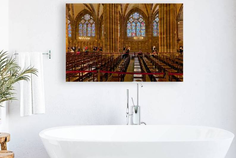 Visitors explore stained glass in Strasbourg Cathedral by Marco Brivio