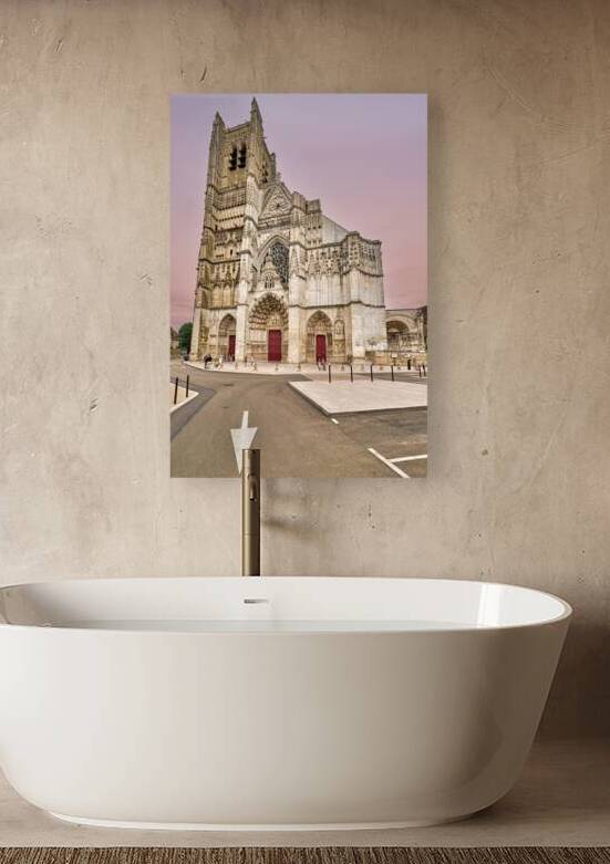 People walk near Auxerre Cathedral Saint Etienne by Marco Brivio