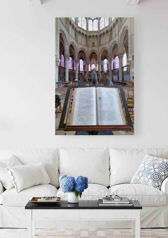 Open Holy Bible at the altar in Auxerre Cathedral in Burgundy by Marco Brivio