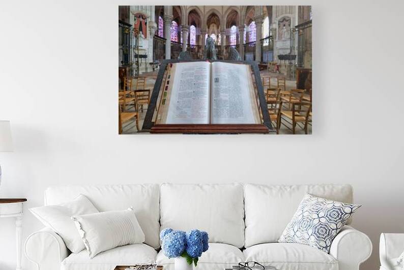 Holy Bible placed at altar in Auxerre Cathedral in Burgundy Fran by Marco Brivio