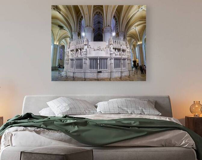 Cathedral interior in Chartres with detailed white altar area by Marco Brivio