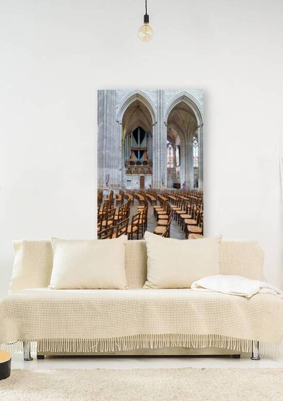 Inside Auxerre Cathedral Saint Etienne with seating and organ by Marco Brivio