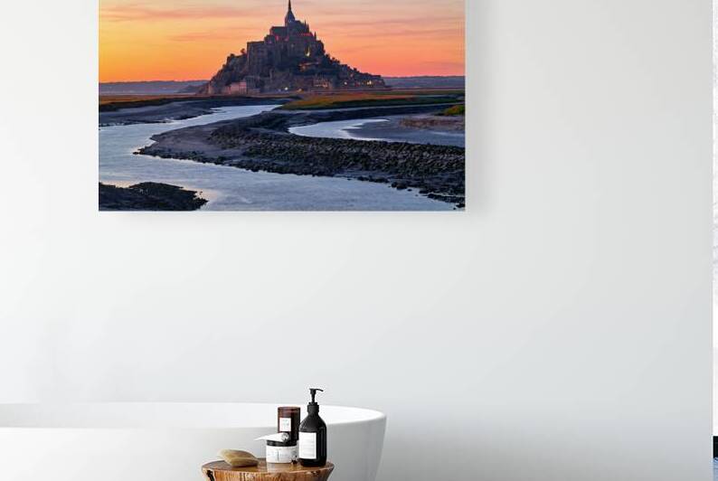 Mont Saint Michel in Normandy at dusk with river and landscape by Marco Brivio