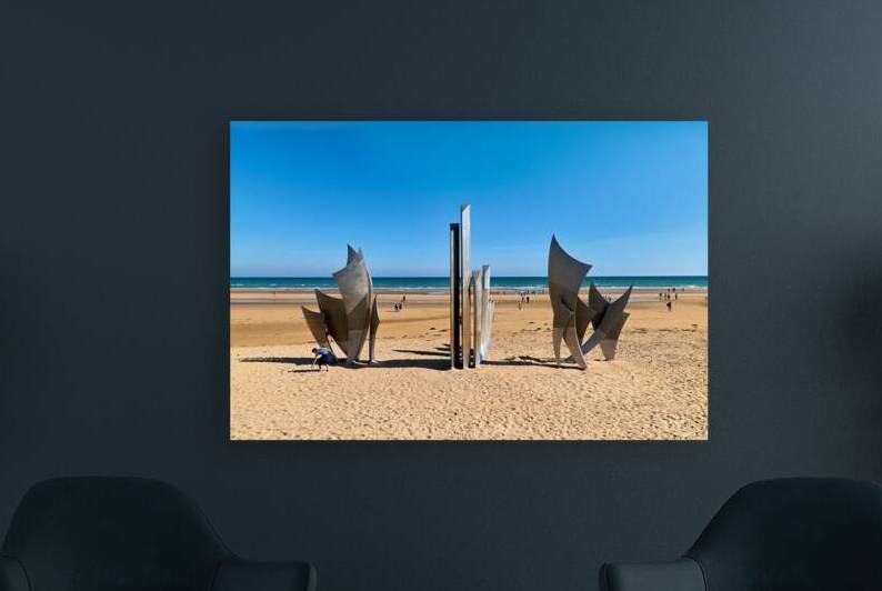 Visit to Omaha Beach in Normandy France with memorial sculpture by Marco Brivio