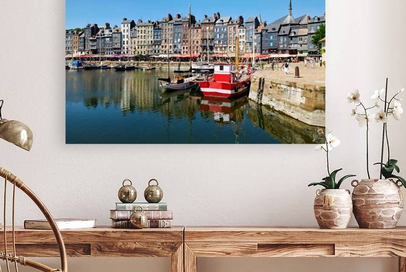 Harbour scene in Honfleur Normandy with boats and buildings by Marco Brivio