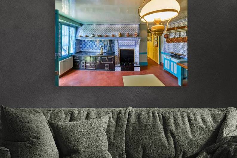 View of the kitchen inside Monets house in Giverny Normandy Fra by Marco Brivio