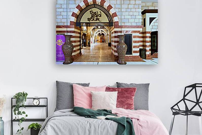 Ornate entrance to Gold Souk in Dubai with detailed wall pattern by Marco Brivio