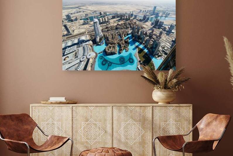 Skyline view of Dubai with skyscrapers and artificial lake by Marco Brivio