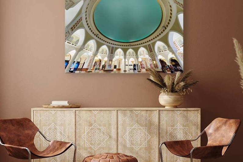 Grand teal dome interior viewed in Dubai at daytime by Marco Brivio