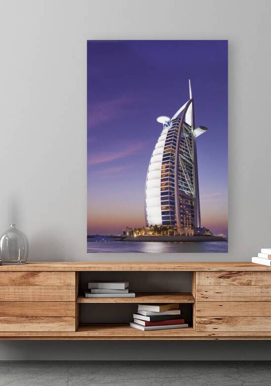 Burj Al Arab hotel illuminated at dusk in Dubai UAE by Marco Brivio