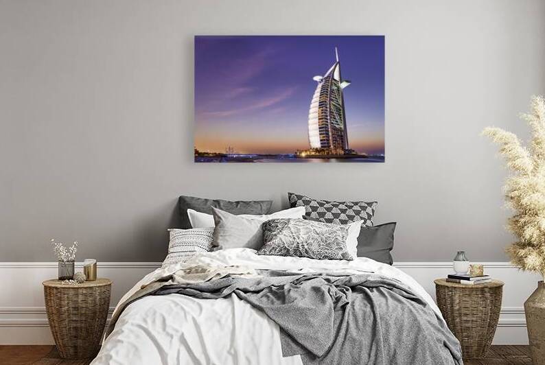 Burj Al Arab hotel standing tall in Dubai at twilight time by Marco Brivio