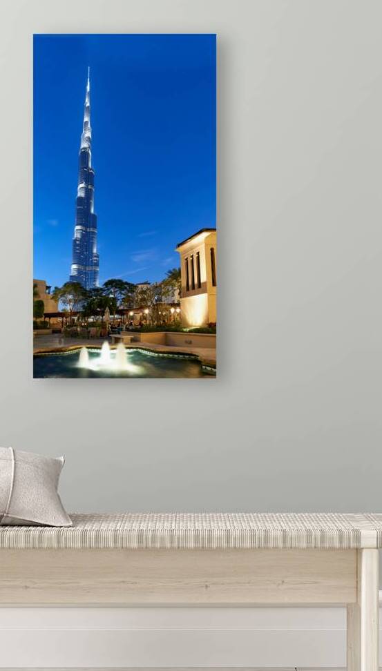 Burj Khalifa shines over fountain and outdoor dining in Dubai by Marco Brivio