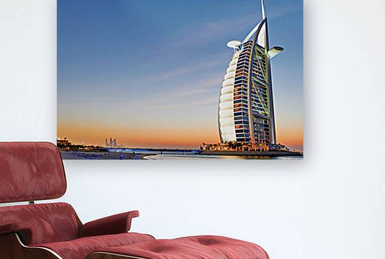 Burj Al Arab shines during sunset in Dubai UAE by Marco Brivio