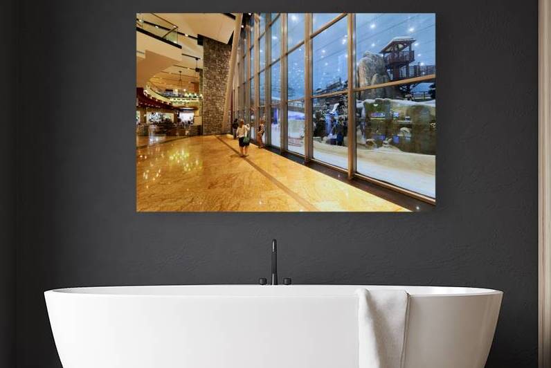 View of indoor ski resort from shopping mall in Dubai UAE by Marco Brivio