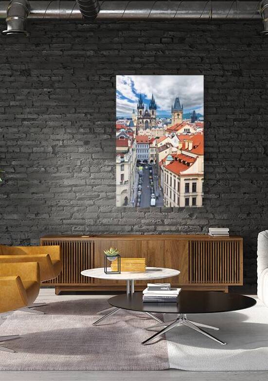 Historic Prague cityscape with Týn Church Old Town Hall and r by Marco Brivio